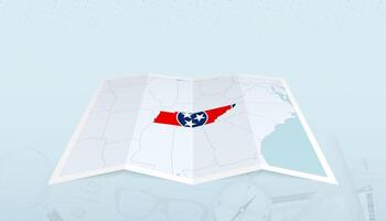 Map of Tennessee with the flag of Tennessee in the contour of the map on a trip abstract backdrop. vector