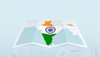Map of India with the flag of India in the contour of the map on a trip abstract backdrop. vector