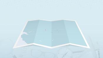 Map of Kiribati with the flag of Kiribati in the contour of the map on a trip abstract backdrop. vector