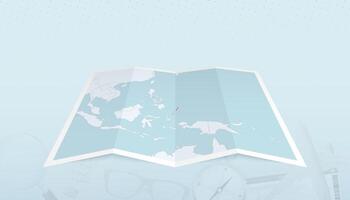 Map of Palau with the flag of Palau in the contour of the map on a trip abstract backdrop. vector