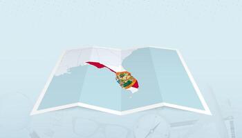 Map of Florida with the flag of Florida in the contour of the map on a trip abstract backdrop. vector