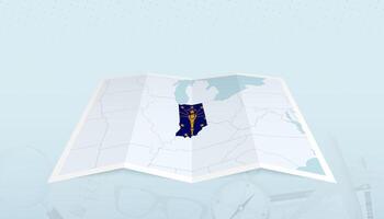 Map of Indiana with the flag of Indiana in the contour of the map on a trip abstract backdrop. vector