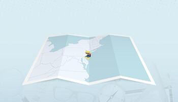 Map of New Jersey with the flag of New Jersey in the contour of the map on a trip abstract backdrop. vector