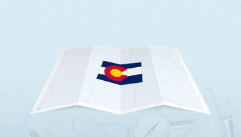 Map of Colorado with the flag of Colorado in the contour of the map on a trip abstract backdrop. vector