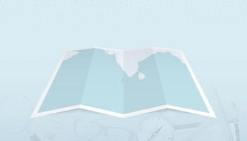Map of Maldives with the flag of Maldives in the contour of the map on a trip abstract backdrop. vector