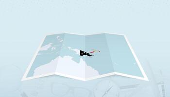 Map of Papua New Guinea with the flag of Papua New Guinea in the contour of the map on a trip abstract backdrop. vector