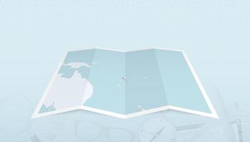 Map of Vanuatu with the flag of Vanuatu in the contour of the map on a trip abstract backdrop. vector