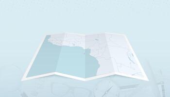 Map of Sao Tome and Principe with the flag of Sao Tome and Principe in the contour of the map on a trip abstract backdrop. vector