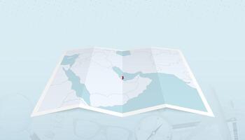 Map of Qatar with the flag of Qatar in the contour of the map on a trip abstract backdrop. vector