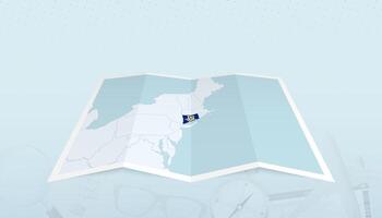 Map of Connecticut with the flag of Connecticut in the contour of the map on a trip abstract backdrop. vector
