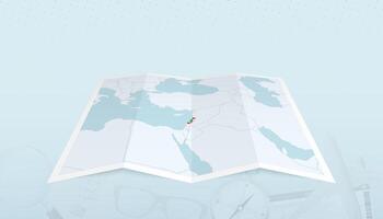 Map of Lebanon with the flag of Lebanon in the contour of the map on a trip abstract backdrop. vector