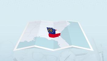 Map of US state Georgia with the flag of Georgia in the contour of the map on a trip abstract backdrop. vector