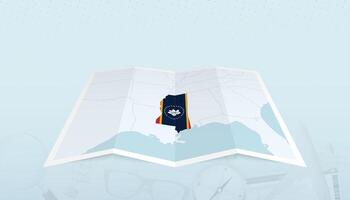 Map of Mississippi with the flag of Mississippi in the contour of the map on a trip abstract backdrop. vector