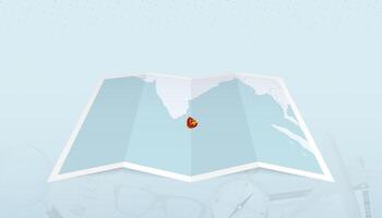 Map of Sri Lanka with the flag of Sri Lanka in the contour of the map on a trip abstract backdrop. vector