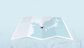 Map of South Korea with the flag of South Korea in the contour of the map on a trip abstract backdrop. vector