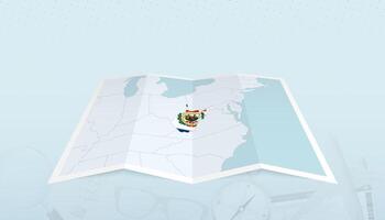 Map of West Virginia with the flag of West Virginia in the contour of the map on a trip abstract backdrop. vector