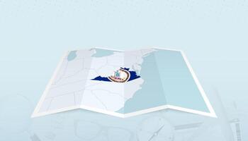 Map of Virginia with the flag of Virginia in the contour of the map on a trip abstract backdrop. vector