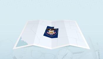 Map of Utah with the flag of Utah in the contour of the map on a trip abstract backdrop. vector