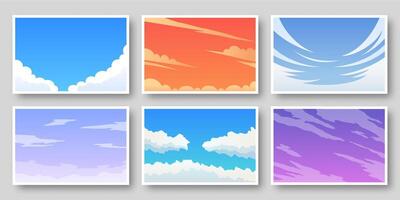 Set of stylized sky backgrounds with clouds and gradient colors vector
