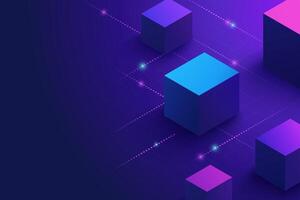 Neon geometric cubes on digital grid background vector