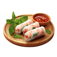 Spring Rolls with Dipping Sauce and Fresh Basil png