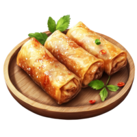 Golden Brown Spring Rolls with Crispy Texture on a Plate png