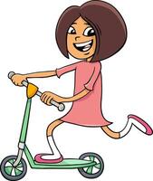 cartoon elementary age girl character on schooter vector