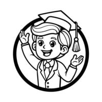 fun cartoon graduation student boy character isolated drawing line style sketch classic vintage design illustration vector