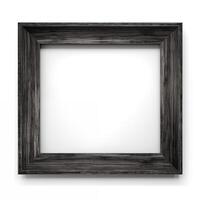 close up front view black wooden square frame on white. mockup frame square with white sheet in the center photo