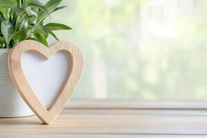 heart shape Photo frame for mockup design on light table background.
