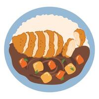 Chicken Katsu with Japanese Curry, Serve with Rice on Brow vector