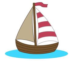 Sailing boat floating cartoon hand drawn flat design illustration vector