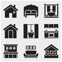 Home Indoor Icon Set Black Silhouette Minimalist Household Symbols Collection Digital Graphic for UI UX Web Design Smart Home and Decoration vector