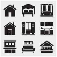 Home Icon Set Black Silhouette Minimalist House Symbols Collection Digital Graphic for UI UX Web Design App Real Estate and Construction vector