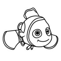 cartoon clownfish with big eyes and a friendly smile, line art style. Cute and recognizable, perfect for children's designs, or ocean themed projects. vector