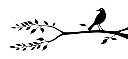 Bird on a branch silhouette illustration with background. vector