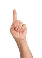 wrinkled hand pointing upward, index finger raised, gesture indicating direction, attention, or photo