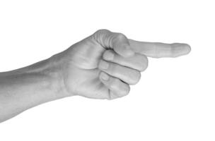 Senior hand pointing to the side. Wrinkled index finger indicating direction, expressive gesture for photo