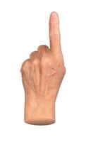 Elderly hand with wrinkled skin pointing upward, index finger extended in a gesture of direction, photo