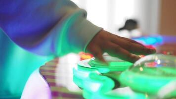Exciting arcade interaction with colorful lights and buttons video