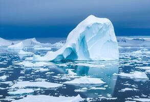 Icebergs floating in the water with blue sky photo