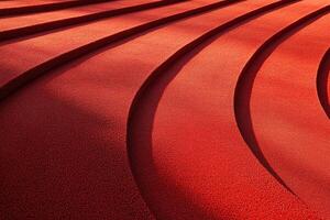 Red running tracks at different heights. Textured background, rubber surface for stadiums, top view. Generated by artificial intelligence photo
