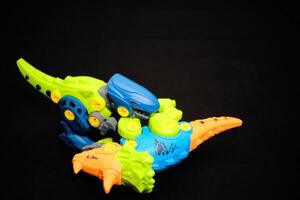 Colorful Building Blocks T-Rex on black backgound photo