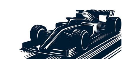 A racing car is shown in a black and white drawing vector