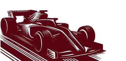 A racing car is shown in a woodcut style vector