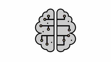 Ai technology with brain, animated footage looping, colored line design style video