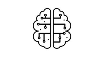 Ai technology with brain, animated footage looping, outline design style video