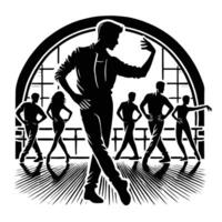 A silhouette of a man dancing in front of a group of people vector