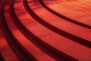 Red running tracks at different heights. Textured background, rubber surface for stadiums, top view. photo