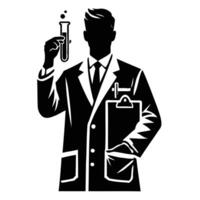 A silhouette of a man in a lab coat holding a test tube vector